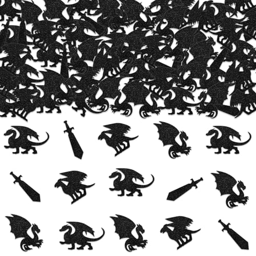 Kreatwow Drachengeburtstagsparty-Dekoration, 200 Stück, schwarzer Drache, Konfetti, Glitzer, Tischdekoration, Fantasy-Drachen-Party, Drachen-Knight Dinosaurier, Geburtstag, schlüpfen, Papierstreuung von Kreatwow