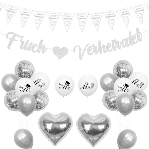 Kreatwow Frisch Verheiratet Deko Just Married Banner Hochzeits Wimpelkette Girland Hochzeitdeko Silbe Newly Married Decorations Herz Folienballon Luftballons Mr & Mrs Deko Brautparty Verlobung Deko Kreatwow Frisch Verheiratet Deko Just Married Banner Hochzeits Wimpelkette Girland Hochzeitdeko Silbe Newly Married Decorations Herz Folienballon Luftballons Mr & Mrs Deko Brautparty Verlobung Deko von Kreatwow