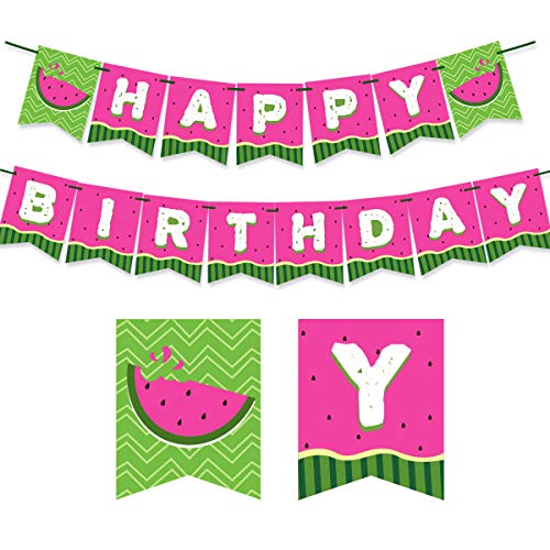 Kreatwow Girlande mit Wassermelonen-Motiv "Happy Birthday", für den 1., 2. und 3. Geburtstag, Sommer-Obst-Thema, Party-Dekoration von Kreatwow