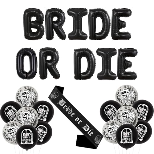 Kreatwow Gothic Engagement Party Dekorationen Braut oder Die Ballon Banner Rip Single Life Dekorationen Goth Hen Sash Skull Rose Ballon Gothic Hen Do Party Schwarz Bachelorette Hochzeit Brautdusche von Kreatwow