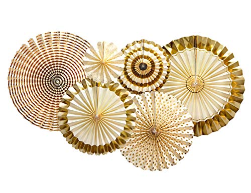 Kreatwow Hängende Goldpapierfächer Dekoration Set mit Gold und Weiß Seidenpapier Fans Blume Hintergrund für Mädchen Frauen von Kreatwow