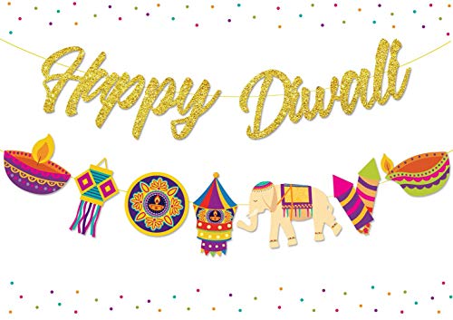 Kreatwow Happy Diwali Dekorationen Happy Diwali Gold Glitter Banner Girlande für Diwali Festival of Lights Party Hindu Party Dekor Zubehör Kreatwow Happy Diwali Dekorationen Happy Diwali Gold Glitter Banner Girlande für Diwali Festival of Lights Party Hindu Party Dekor Zubehör von Kreatwow