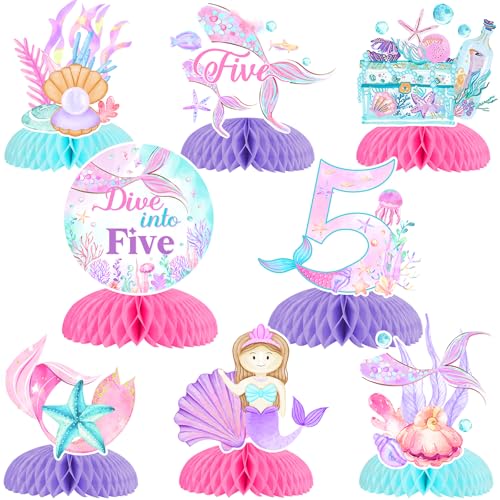 Kreatwow Mermaid 5th Birthday Decorations 8pcs Mermaid Dive Into 5 Honeycomb Centerpiece Little Mermaid Birthday Party Supplies Mermaid Ocean Table Toppers Centerpieces Under The Sea Party Decors von Kreatwow