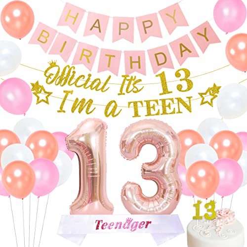Kreatwow Offizielle Teenager Geburtstag Dekorationen Mädchen 13. Geburtstag Dekorationen Roségold mit offiziellen Teenager Banner Schärpe Nummer 13 Folienballons Kreatwow Offizielle Teenager Geburtstag Dekorationen Mädchen 13. Geburtstag Dekorationen Roségold mit offiziellen Teenager Banner Schärpe Nummer 13 Folienballons von Kreatwow