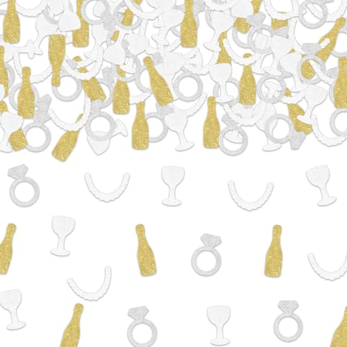 Kreatwow Perlen Brautdusche Dekorationen 200 Stück Perlen Brautdusche Dekoration Glitzer Konfetti Champagner Junggesellinnenabschied Diamantring Tischstreuung für Hochzeit Verlobung von Kreatwow