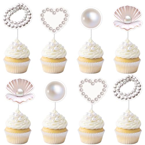 Kreatwow Perlen-Cupcake-Topper, 24 Stück, Party-Dekorationen, Muschel-Kuchendekorationen, sandweiß, Party-Dekoration, funkelnde Perlen, Halskette unter dem Meer, Dekorationen für Meerjungfrau, Ozean Kreatwow Perlen-Cupcake-Topper, 24 Stück, Party-Dekorationen, Muschel-Kuchendekorationen, sandweiß, Party-Dekoration, funkelnde Perlen, Halskette unter dem Meer, Dekorationen für Meerjungfrau, Ozean von Kreatwow