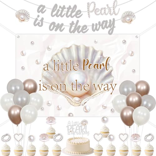 Kreatwow Perlen-Thema, Babyparty-Dekorationen, "A Little Pearl is On The Way", glitzernde Perlen, Party-Banner, Kuchen, Cupcake-Topper, Luftballon unter dem Meer, Babyparty, Meerjungfrau, Ozean Kreatwow Perlen-Thema, Babyparty-Dekorationen, "A Little Pearl is On The Way", glitzernde Perlen, Party-Banner, Kuchen, Cupcake-Topper, Luftballon unter dem Meer, Babyparty, Meerjungfrau, Ozean von Kreatwow