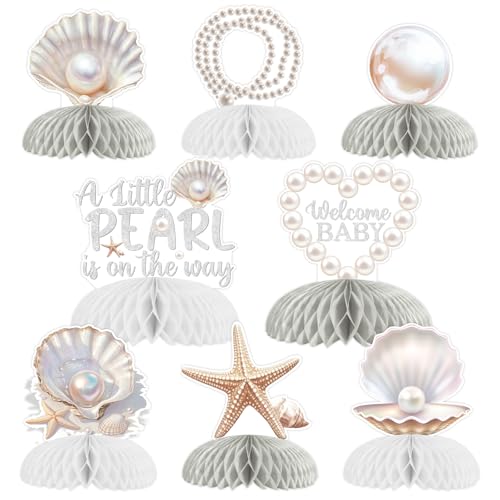 Kreatwow Perlen-Themen-Dekoration für Babypartys, 8 Stück, für Babypartys, Waben-Mittelstück, "A Little Pearl Is On The Way", Dekoration unter dem Meer, Ozean, Perlenschale, Party, funkelnde Perlen Kreatwow Perlen-Themen-Dekoration für Babypartys, 8 Stück, für Babypartys, Waben-Mittelstück, "A Little Pearl Is On The Way", Dekoration unter dem Meer, Ozean, Perlenschale, Party, funkelnde Perlen von Kreatwow