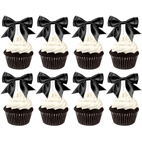 Kreatwow Schwarze Schleife, Geburtstagsparty-Dekorationen, Schleife, Cupcake-Topper, 25 Stück, Schleife, Kuchendekoration, schwarze Kokette, Geburtstagsdekoration, Fliege für Babyparty, Brautparty, Kreatwow Schwarze Schleife, Geburtstagsparty-Dekorationen, Schleife, Cupcake-Topper, 25 Stück, Schleife, Kuchendekoration, schwarze Kokette, Geburtstagsdekoration, Fliege für Babyparty, Brautparty, von Kreatwow