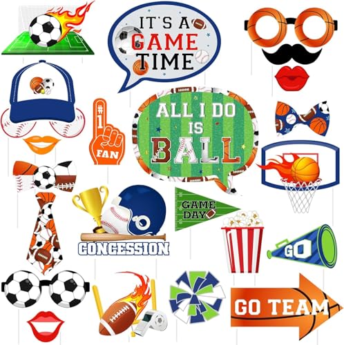 Kreatwow Sports Photo Booth Requisiten 24pcs Sport Party Dekorationen Basketball Fußball Fußball Touchdown Party Supplies Foto Requisiten Dekoration Spieltag Sport Thema Zubehör von Kreatwow