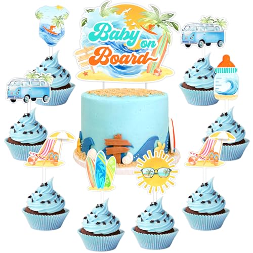 Kreatwow Surf-Babyparty-Partydekorationen, Baby an Bord, Kuchenaufsatz, Surfen-Thema, Surfen, Willkommen, Baby-Partyzubehör für den Sommer, Hawaii, tropisches Strand-Thema, Babyparty-Party Kreatwow Surf-Babyparty-Partydekorationen, Baby an Bord, Kuchenaufsatz, Surfen-Thema, Surfen, Willkommen, Baby-Partyzubehör für den Sommer, Hawaii, tropisches Strand-Thema, Babyparty-Party von Kreatwow