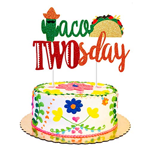 Kreatwow Taco Twosday Cake Topper Geburtstagsfeier Dekorationen Mexikanische Fiesta 2. Geburtstagsfeier liefert Taco Bout Two Cake Topper von Kreatwow