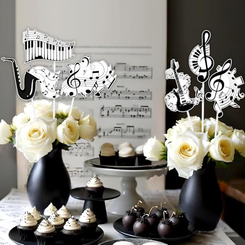 Kreatwow Tischdekorationen mit Musiknoten-Thema, schwarz, 24 Stück, Musiknoten, Party-Mittelstücke, Musiker, Geburtstag, Rock-n-Roll-Zubehör für Babyparty, Hochzeit Kreatwow Tischdekorationen mit Musiknoten-Thema, schwarz, 24 Stück, Musiknoten, Party-Mittelstücke, Musiker, Geburtstag, Rock-n-Roll-Zubehör für Babyparty, Hochzeit von Kreatwow