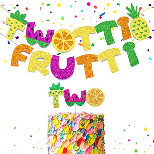 Kreatwow Twotti Frutti Geburtstag Banner Cake Topper Twotti fruchtige Geburtstag Dekorationen Sommer Obst 2. Geburtstag Party Supplies… von Kreatwow