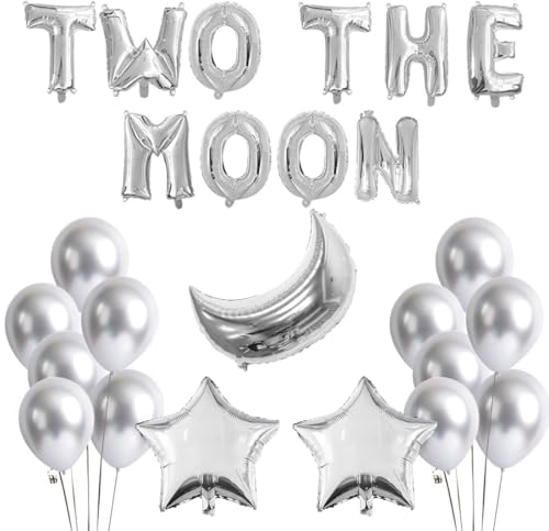 Kreatwow Zwei The Moon Geburtstag Dekorationen Universe Space Party Supplies für Jungen Mädchen Zwei The Moon Rocket Astronaut Ballon für den 2. Geburtstag von Kreatwow