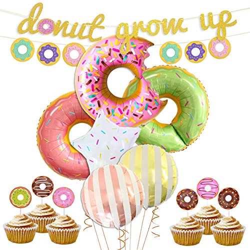 LUCK COLLECTION Donut Party Supplies & Dekorationen Donut wachsen Banner Mylar Balloons Cupcake Toppers für Donut Geburtstag Party Dekorationen von Kreatwow