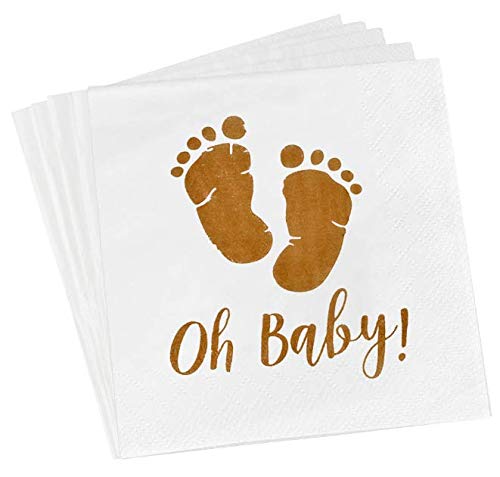 Papier Servietten - kleine Füße Design Letter "Oh Baby" Print für Baby-Dusche oder Geschlecht offenbaren 6,3 x 6,3 Zoll gefaltet (50) von Kreatwow