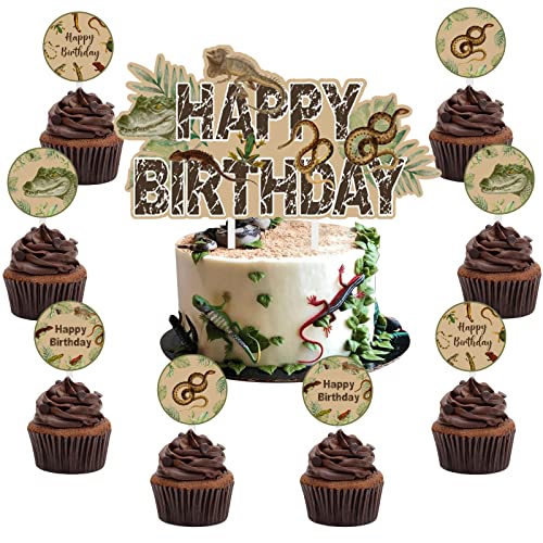 Reptilien-Geburtstagsparty-Dekoration, Reptilien-Kuchenaufsatz für Jungen und Mädchen, 13 Stück, Reptilien-Happy-Birthday-Kuchen, Tischdekoration, Safari-Tiere, Eidechse, Schlange Reptilien-Geburtstagsparty-Dekoration, Reptilien-Kuchenaufsatz für Jungen und Mädchen, 13 Stück, Reptilien-Happy-Birthday-Kuchen, Tischdekoration, Safari-Tiere, Eidechse, Schlange von Kreatwow