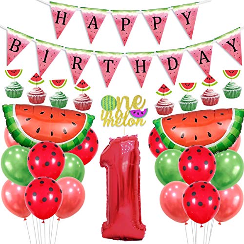 Wassermelone 1. Geburtstag Dekorationen One In A Melone Cake Topper Wassermelone 1. Geburtstag Ballon Alles Gute zum Geburtstag Banner für Baby Girl von Kreatwow