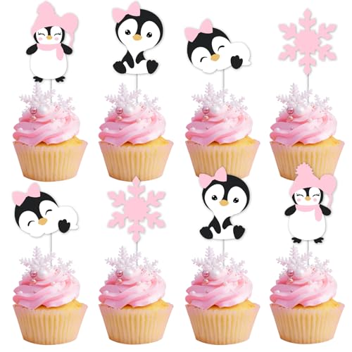 Winter-Pinguin-Partydekoration für Mädchen, 24 Stück Pinguin-Kuchenaufsätze, rosa Pinguin-Geburtstagsdekorationen, Pinguin-Babyparty-Dekoration, Winter-Onederland-Zubehör, arktisches Winter-Pinguin-Partydekoration für Mädchen, 24 Stück Pinguin-Kuchenaufsätze, rosa Pinguin-Geburtstagsdekorationen, Pinguin-Babyparty-Dekoration, Winter-Onederland-Zubehör, arktisches von Kreatwow