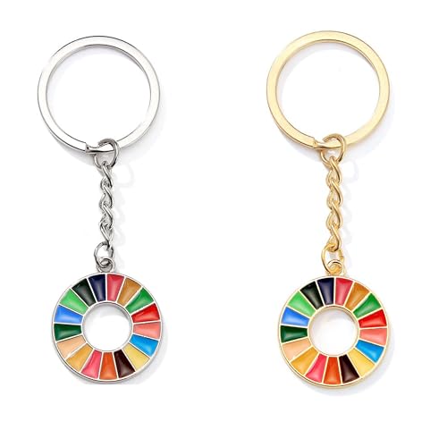 7-farbiger Schlüsselanhänger der Vereinten Nationen für nachhaltige Entwicklungsziele, SDGs-Abzeichen, SDGs-Regenbogenabzeichen als Geschenk (2er-Pack, M) von Kreeqe