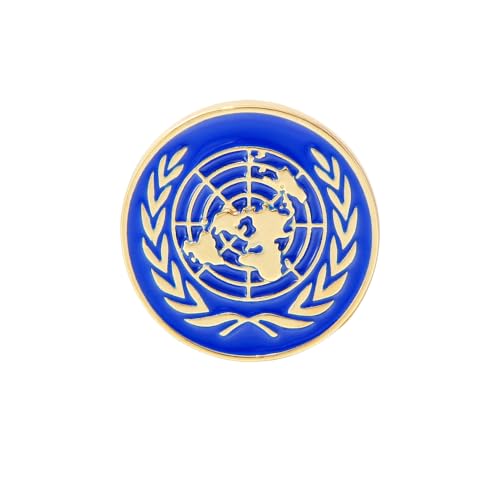 Blaue Anstecknadel mit Logo-Emblem der Vereinten Nationen, Anstecknadel, Brosche für Tasche und Mantel mit der Bedeutung „Weltfrieden und Sicherheit“ (golden, M) von Kreeqe