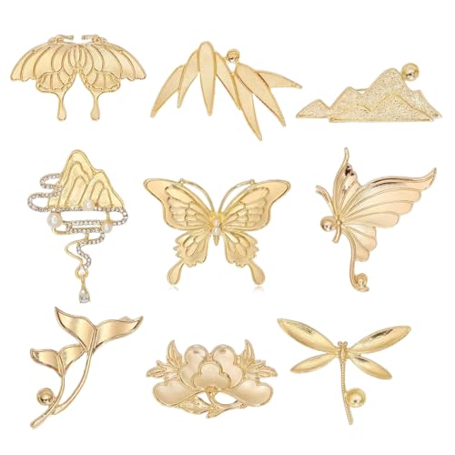Goldene Schmetterlingsbrosche aus Metall – Mini-Schmetterlingsfigur für Heim, Büro, Garten und Schreibtischdekoration zum Selbermachen (9er-Pack, M) von Kreeqe