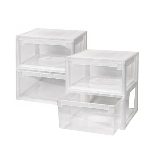 Kreher 4 Schubladenboxen 23 Liter, erweiterbare Ordnungsboxen mit Schublade, Kunststoff, Transparent, 39.6 x 39 x 21 cm von Kreher