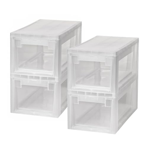 Kreher 4 Schubladenboxen 7 Liter, erweiterbare Ordnungsboxen mit Schublade, Kunststoff, Transparent, 19.6 x 39 x 16 cm von Kreher
