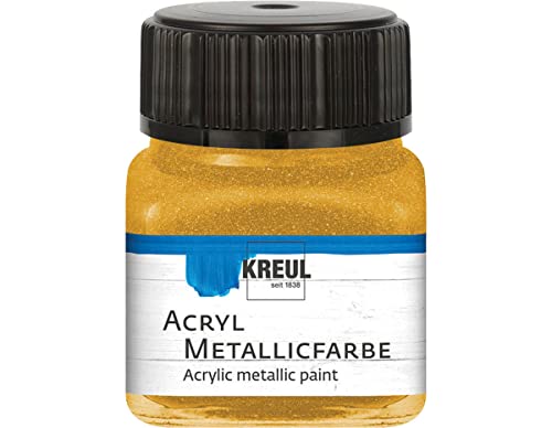 KREUL 77271 - Acryl Metallicfarbe, 20 ml Glas in gold, glamouröse Acrylfarbe mit Metalliceffekt auf Wasserbasis, cremig deckend, schnelltrocknend und wasserfest von Kreul