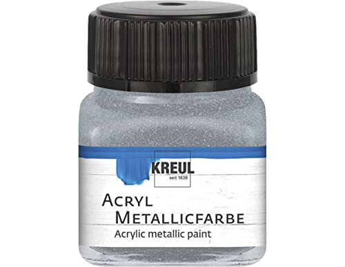 KREUL 77272 - Acryl Metallicfarbe, 20 ml Glas in silber, glamouröse Acrylfarbe mit Metalliceffekt auf Wasserbasis, cremig deckend, schnelltrocknend und wasserfest von Kreul