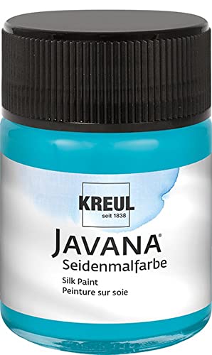 Kreul 8113 - Javana Seidenmalfarbe im 50 ml Glas, türkis, hochpigmentierte und brillante Farbe auf Wasserbasis, mit fließend flüssigem Charakter, dringt tief in die Fasern ein von Kreul