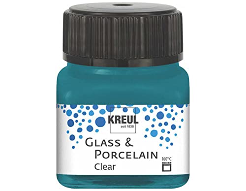 KREUL 16216 - Glass & Porcelain Clear türkis, im 20 ml Glas, transparente Glas- und Porzellanmalfarbe auf Wasserbasis, schnelltrocknend, glasklar von Kreul