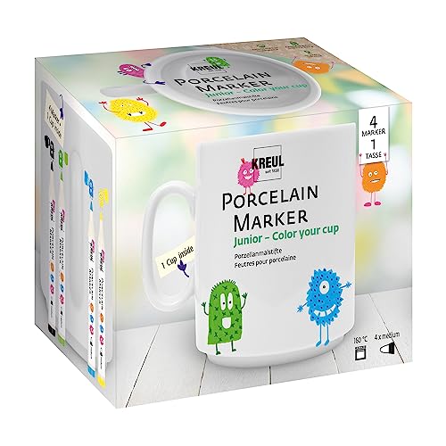 KREUL 16351 - Porcelain Marker Junior Set "Color your cup", Komplettset mit Tasse und KREUL Porcelain Marker für monstermäßigen Porzellan-Malspaß für Kinder KREUL 16351 - Porcelain Marker Junior Set "Color your cup", Komplettset mit Tasse und KREUL Porcelain Marker für monstermäßigen Porzellan-Malspaß für Kinder von Kreul