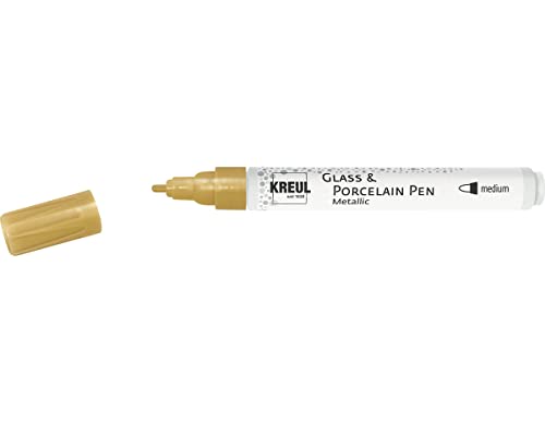 KREUL 16415 - Glass & Porcelain Pen Metallic medium, gold, formstabile Rundspitze, Strichstärke ca. 2 - 4 mm, Porzellanmalstift mit brillanter, metallischer Farbe auf Wasserbasis, lösemittelfrei KREUL 16415 - Glass & Porcelain Pen Metallic medium, gold, formstabile Rundspitze, Strichstärke ca. 2 - 4 mm, Porzellanmalstift mit brillanter, metallischer Farbe auf Wasserbasis, lösemittelfrei von Kreul