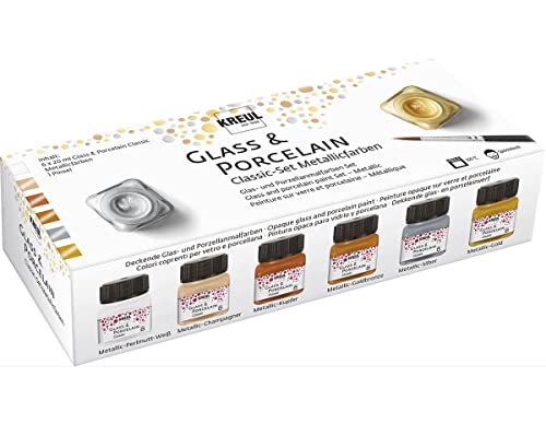 KREUL 16603 - Glass & Porcelain Set Classic Metallicfarben, 6 x 20 ml Farbe und ein Pinsel, brillante, metallisch deckende Glas-und Porzellanmalfarbe auf Wasserbasis KREUL 16603 - Glass & Porcelain Set Classic Metallicfarben, 6 x 20 ml Farbe und ein Pinsel, brillante, metallisch deckende Glas-und Porzellanmalfarbe auf Wasserbasis von Kreul