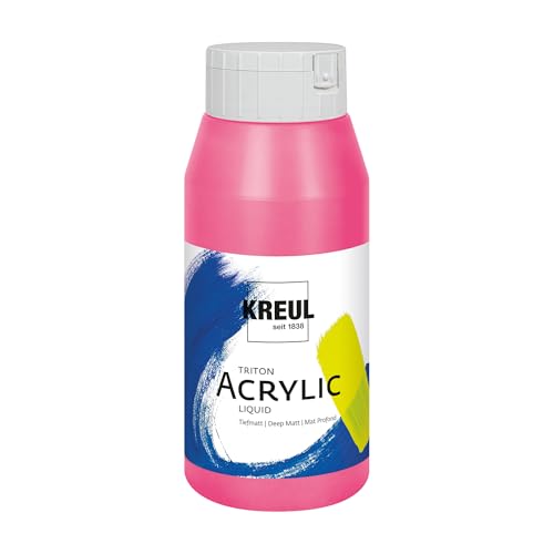 KREUL 17063 - Solo Goya Triton Acrylfarbe fluoreszierend pink, 750 ml Flasche, schnell und matt trocknend, Farbe auf Wasserbasis, in Studioqualität, vielseitig einsetzbar, gut deckend und ergiebig von Kreul