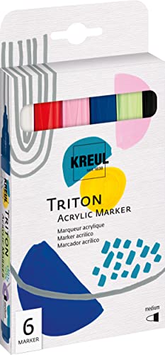 KREUL 17790 - Triton Acrylic Marker Set medium, 6 Acryl-Malstifte, auf Wasserbasis, seidenmatt auftrocknend, hohe Farbintensität, wetterfest auf saugenden Untergründen von Kreul