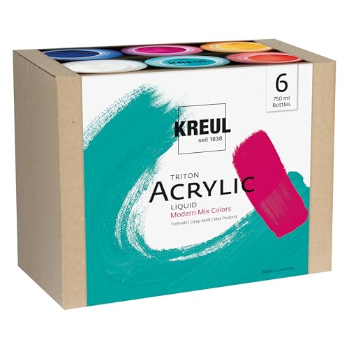 KREUL 17799 - Triton Acrylic Liquid Set Modern Mix Colors 6 x 750 ml, Farbstarkes, harmonisch abgestimmtes Set hochwertiger Künstler-Acrylfarben, zum Mischen geeignet von Kreul