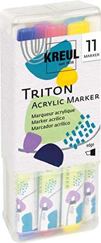 KREUL 17860 - Triton Acrylic Marker Edge Powerpack, 11 Acrylmalstifte, auf Wasserbasis, hohe Farbintensität, für Leinwand, Papier, Karton, Holz und vieles mehr von Kreul