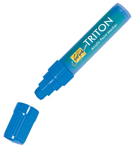 KREUL 17928 - Solo Goya Triton Acrylic Paint Marker, primärblau, Künstlerstift mit Acrylfarbe auf Wasserbasis, matt auftrocknend, formstabile Keilspitze ca. 15 mm für große Flächen von Kreul