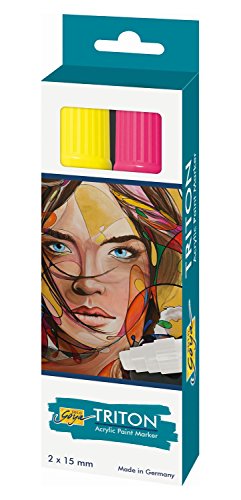 KREUL 17994 - Solo Goya Triton Acrylic Paint Marker, 2er Set, fluoreszierend gelb/pink, formstabile Keilspitze ca. 15 mm, Künstlerstifte mit Acrylfarbe auf Wasserbasis KREUL 17994 - Solo Goya Triton Acrylic Paint Marker, 2er Set, fluoreszierend gelb/pink, formstabile Keilspitze ca. 15 mm, Künstlerstifte mit Acrylfarbe auf Wasserbasis von Kreul