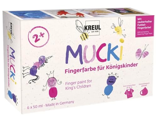 KREUL 23051 - Mucki Fingerfarbe für Königskinder, 6 x 50 ml in Weiß, Feenstaub-Rosa, Pink, Violett, Blau, Goldschatz, parabenfrei, glutenfrei, laktosefrei, vegan, auswaschbar KREUL 23051 - Mucki Fingerfarbe für Königskinder, 6 x 50 ml in Weiß, Feenstaub-Rosa, Pink, Violett, Blau, Goldschatz, parabenfrei, glutenfrei, laktosefrei, vegan, auswaschbar von Kreul