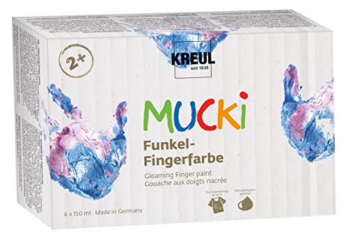 KREUL 2319 - MUCKI Funkel-Fingerfarbe, 6 x 150 ml, auf Wasserbasis, schimmernde Fingermalfarben für Kinder ab 2 Jahren von Kreul