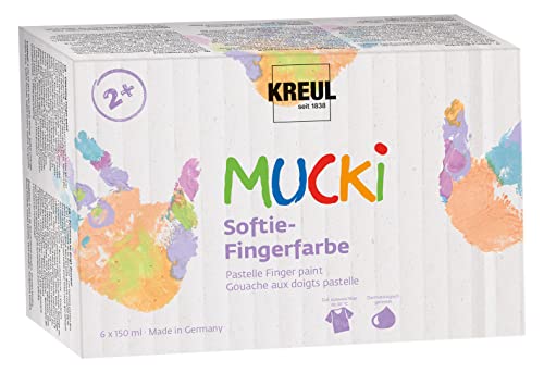 KREUL 2321 - MUCKI Softie-Fingerfarbe, 6 x 150 ml, Pastellfarben auf Wasserbasis, Fingermalfarben für Kinder ab 2 Jahren von Kreul