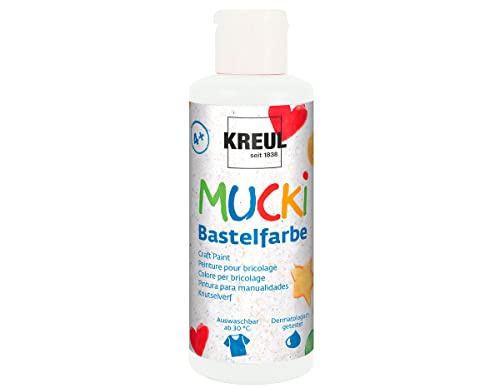 KREUL 24101 - Mucki Bastelfarbe für Kinder, 80 ml in weiß, Kindermalfarbe auf Wasserbasis, parabenfrei, glutenfrei, laktosefrei und vegan, auswaschbar, vermalbar mit Pinsel und Schwamm von Kreul