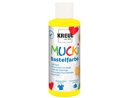 KREUL 24102 - Mucki Bastelfarbe für Kinder, 80 ml in gelb, Kindermalfarbe auf Wasserbasis, parabenfrei, glutenfrei, laktosefrei und vegan, auswaschbar, vermalbar mit Pinsel und Schwamm KREUL 24102 - Mucki Bastelfarbe für Kinder, 80 ml in gelb, Kindermalfarbe auf Wasserbasis, parabenfrei, glutenfrei, laktosefrei und vegan, auswaschbar, vermalbar mit Pinsel und Schwamm von Kreul