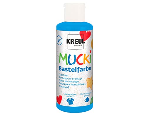 KREUL 24111 - Mucki Bastelfarbe für Kinder, 80 ml in blau, Kindermalfarbe auf Wasserbasis, parabenfrei, glutenfrei, laktosefrei und vegan, auswaschbar, vermalbar mit Pinsel und Schwamm von Kreul