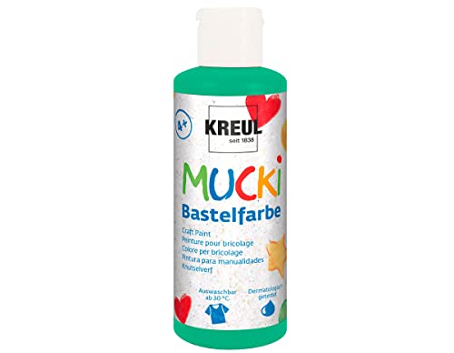 KREUL 24112 - Mucki Bastelfarbe für Kinder, 80 ml in grün, Kindermalfarbe auf Wasserbasis, parabenfrei, glutenfrei, laktosefrei und vegan, auswaschbar, vermalbar mit Pinsel und Schwamm von Kreul