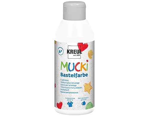 KREUL 24201 - Mucki Bastelfarbe für Kinder, 250 ml in weiß, Kindermalfarbe auf Wasserbasis, parabenfrei, glutenfrei, laktosefrei und vegan, auswaschbar, vermalbar mit Pinsel und Schwamm von Kreul